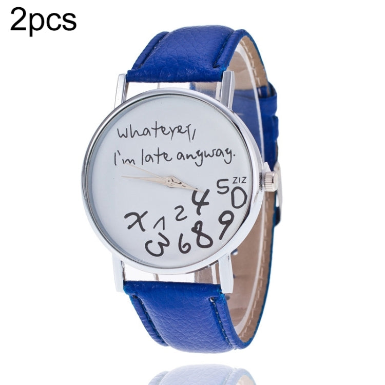 2 PCS Alphabet Number Pattern Leather Strap Watch