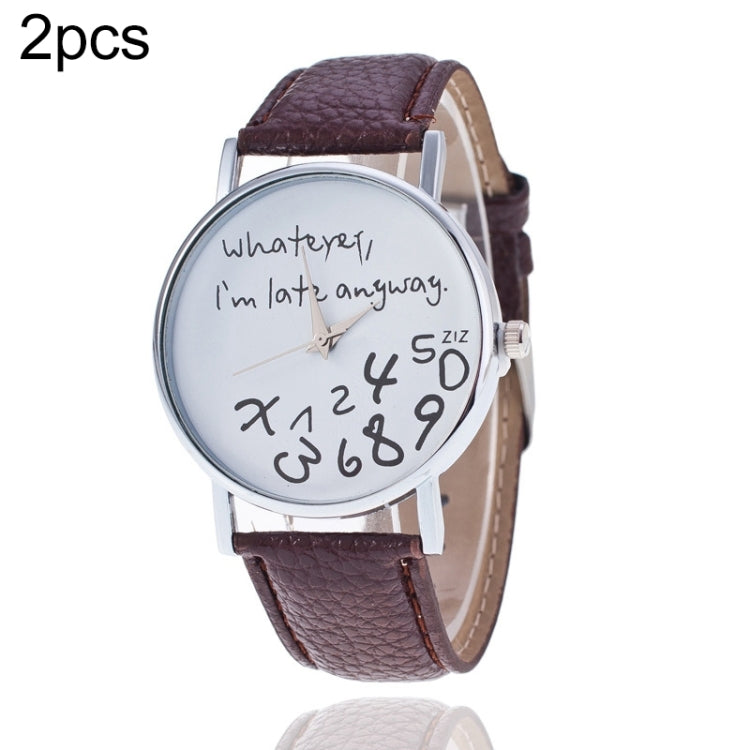 2 PCS Alphabet Number Pattern Leather Strap Watch