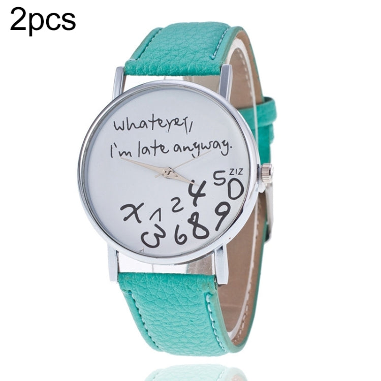 2 PCS Alphabet Number Pattern Leather Strap Watch