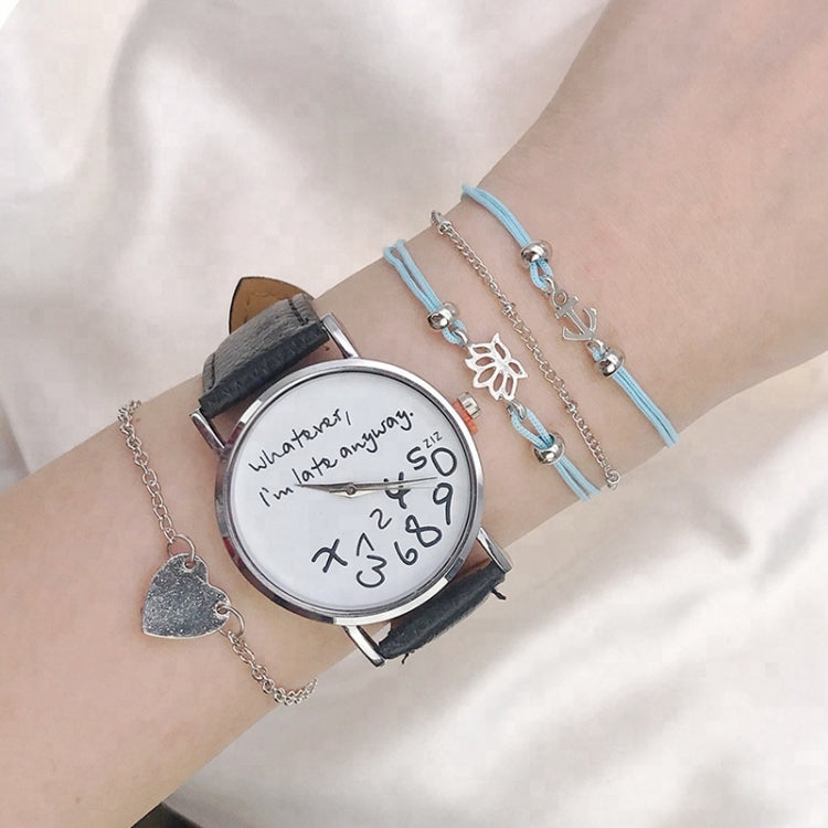 2 PCS Alphabet Number Pattern Leather Strap Watch