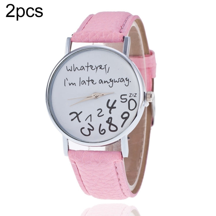 2 PCS Alphabet Number Pattern Leather Strap Watch