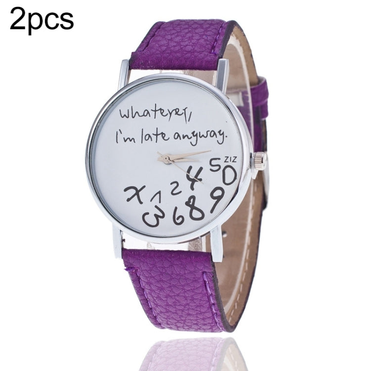 2 PCS Alphabet Number Pattern Leather Strap Watch