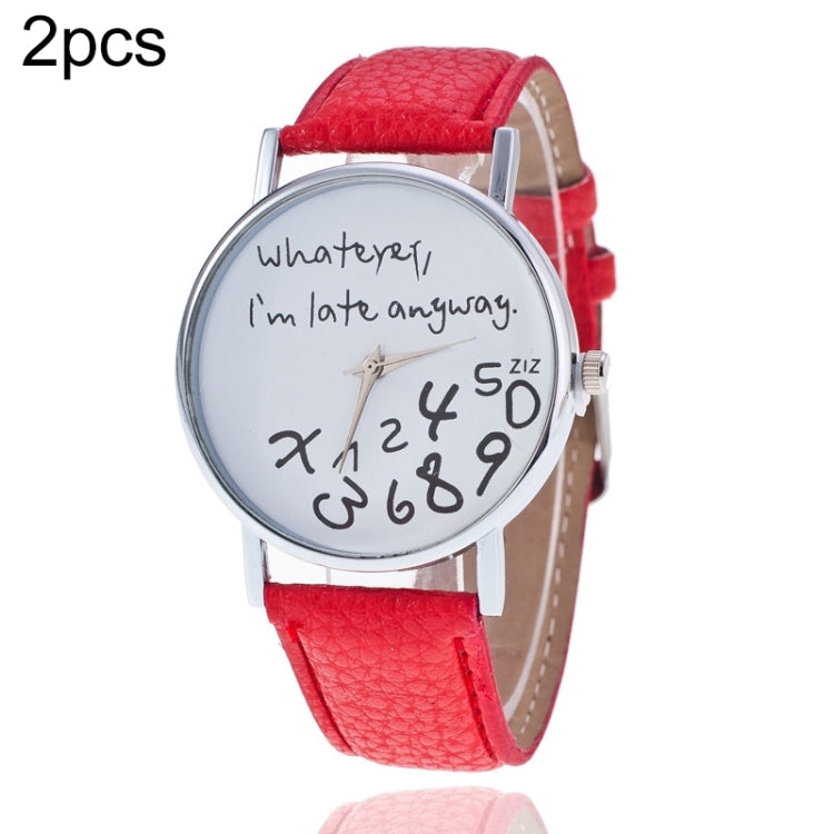 2 PCS Alphabet Number Pattern Leather Strap Watch