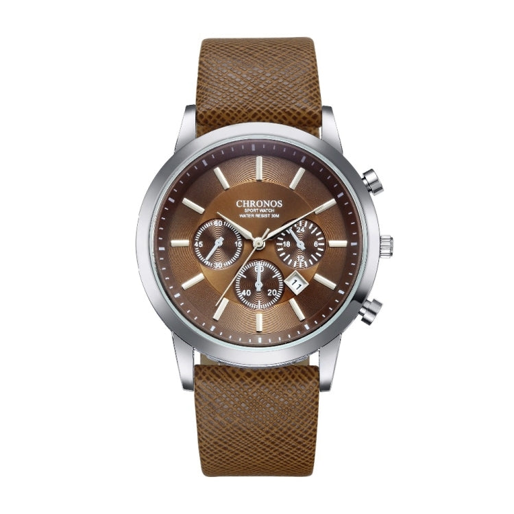 CHRONOS CH0401 Three-eye Six-needle Leather Belt Sports Watch for Men