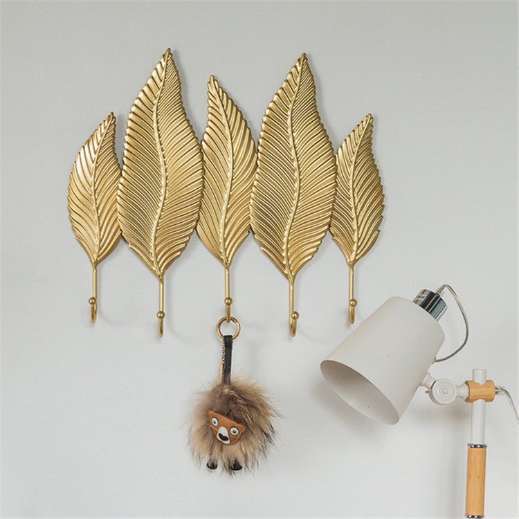 Living Room Creative Golden Leaf Hook Porch Hanging Wall Decoration Mural Pendant, Style:5 Rows