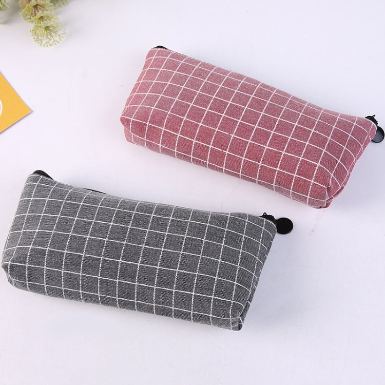 Grid Concise Solid Color Canvas Pencil Bag Creative School Supplies Stationery