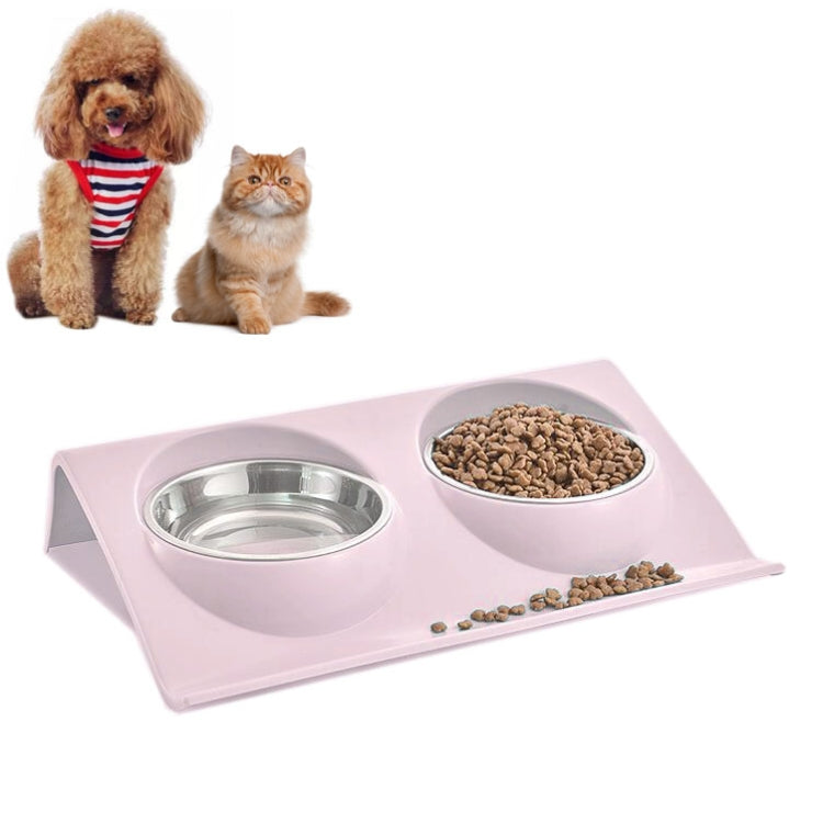 Stainless Steel Pet Bowl Slope Plastic Anti-skid Anti-splash Food Feeder, Size:L