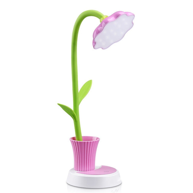 Touch Switch Dimmable Rechargeable Sun Flower Children Learning Desk Lamp with Pen Holder, Body Color:Pink