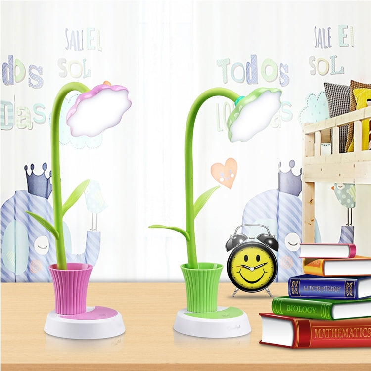 Touch Switch Dimmable Rechargeable Sun Flower Children Learning Desk Lamp with Pen Holder, Body Color:Yellow