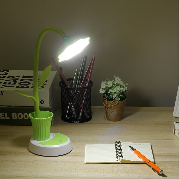 Touch Switch Dimmable Rechargeable Sun Flower Children Learning Desk Lamp with Pen Holder, Body Color:Yellow