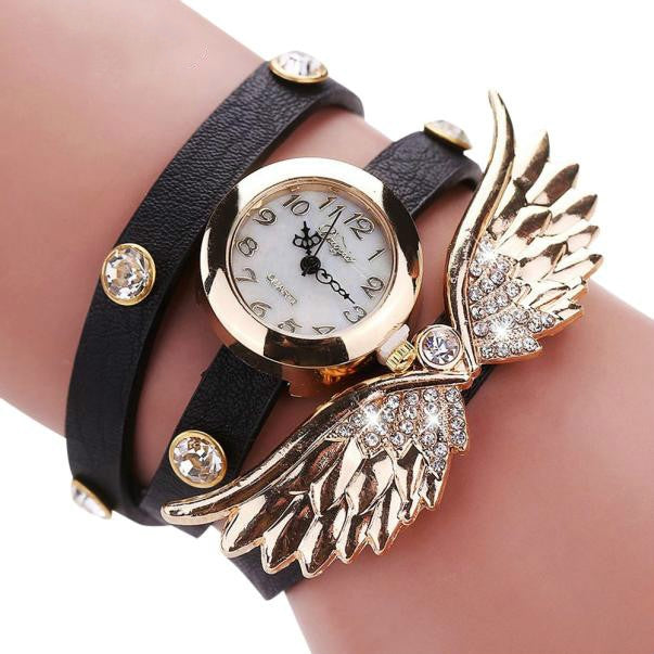 Large Wings Diamond Circle Bracelet Quartz Watch
