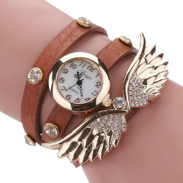 Large Wings Diamond Circle Bracelet Quartz Watch