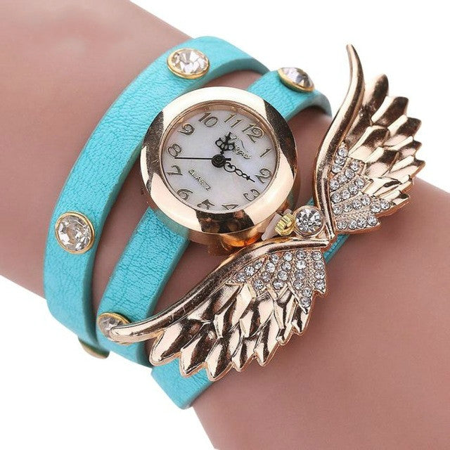 Large Wings Diamond Circle Bracelet Quartz Watch