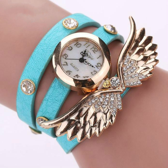 Large Wings Diamond Circle Bracelet Quartz Watch