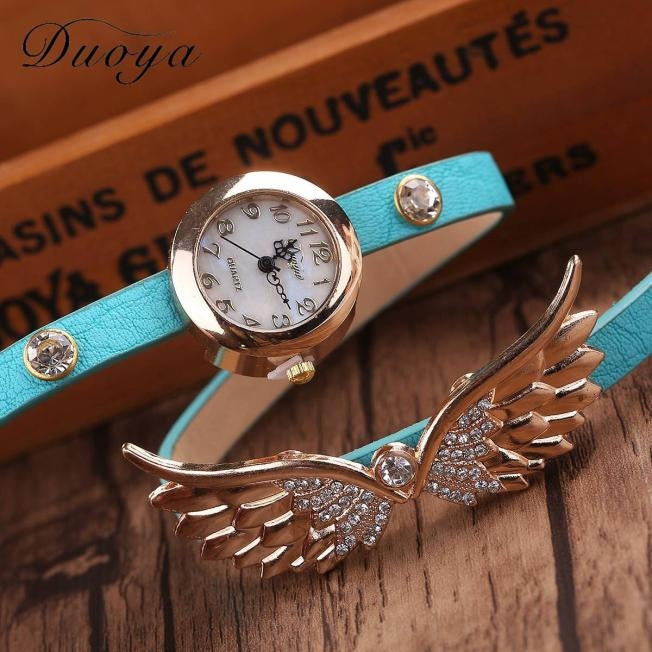 Large Wings Diamond Circle Bracelet Quartz Watch