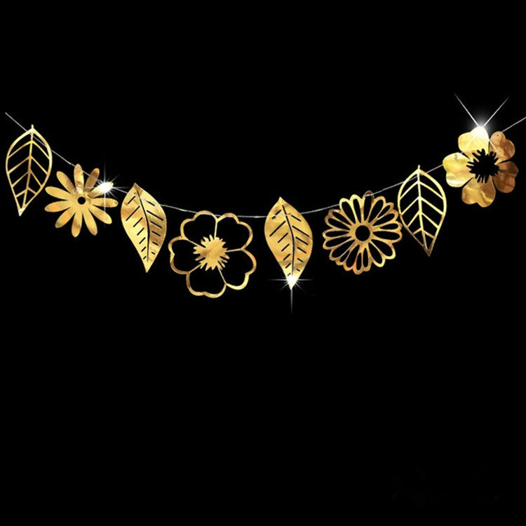 Hollow Flowers Leaves Wall Applique String Decoration Wedding Birthday Party Holiday Decoration, Style:Section A Hollow Flowers and Leaves