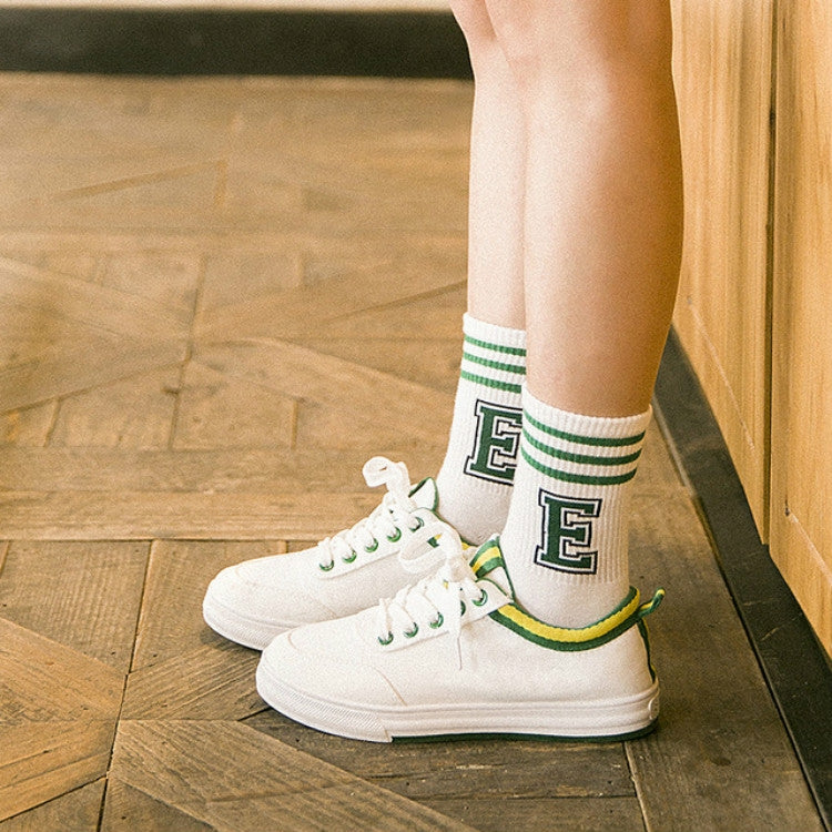 Striped Letter Print  Sporty Short Socks Tube Socks, Size:One Size