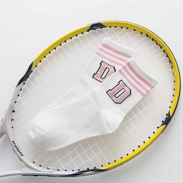 Striped Letter Print  Sporty Short Socks Tube Socks, Size:One Size
