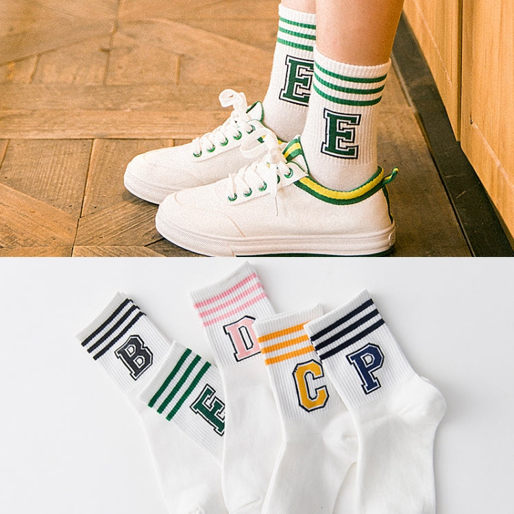 Striped Letter Print  Sporty Short Socks Tube Socks, Size:One Size