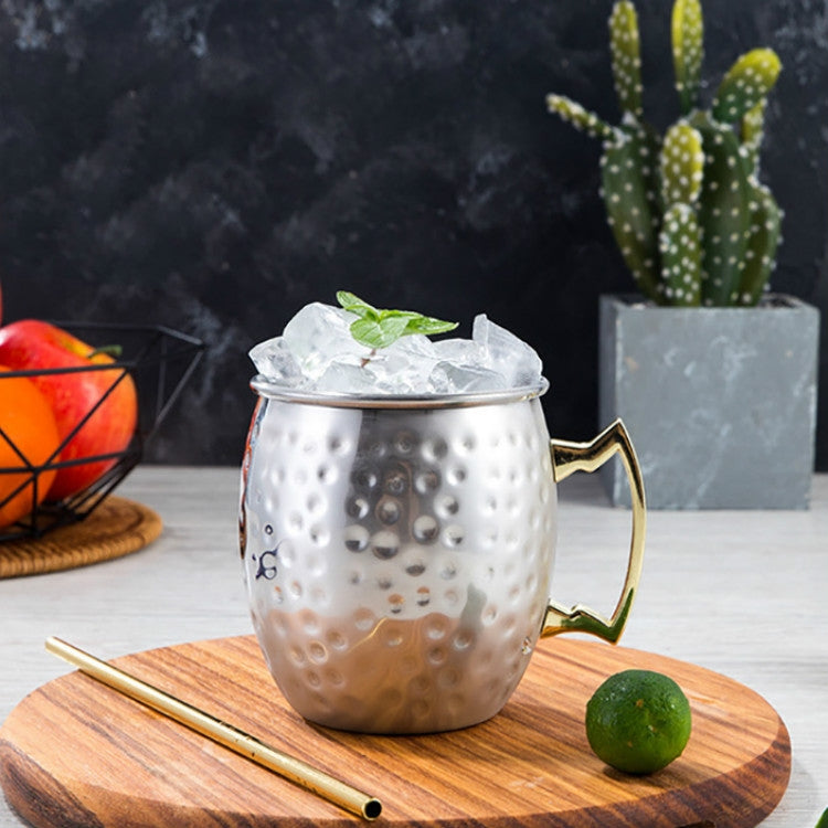 2 PCS Copper Plating Stainless Steel Mug Cocktail Glass Beer Mug Stainless Steel, Style:Hammer point