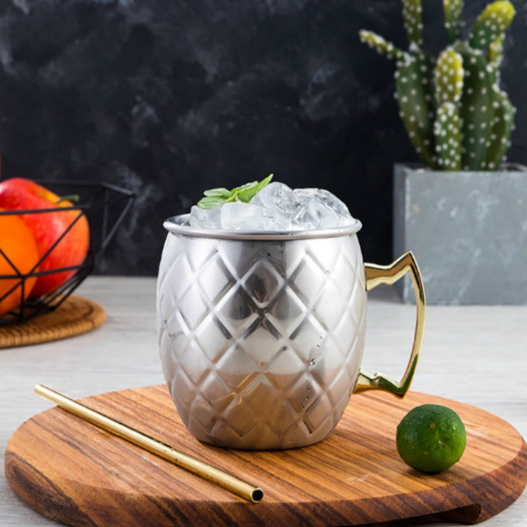 2 PCS Copper Plating Stainless Steel Mug Cocktail Glass Beer Mug Stainless Steel, Style:Netting