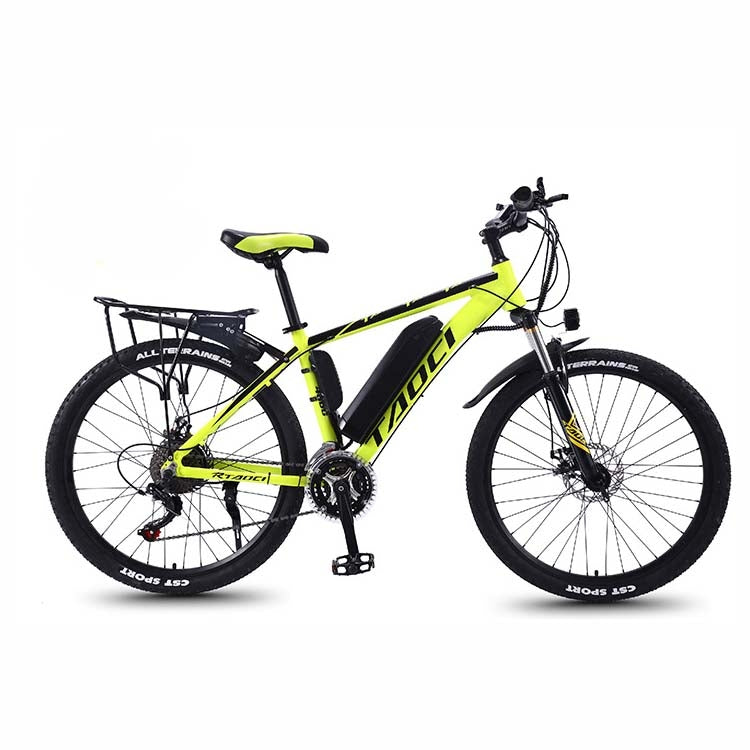 36V 8AH 350W 26 inch 27-speed Electric Bicycle Lithium Battery Powered Mountain Bike Off-road Variable Speed Vehicle with LCD Display, Style:Spoked Wheel(Black  Yellow)