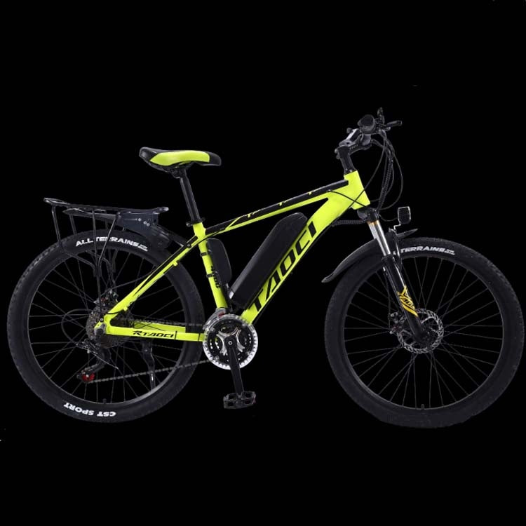 36V 8AH 350W 26 inch 27-speed Electric Bicycle Lithium Battery Powered Mountain Bike Off-road Variable Speed Vehicle with LCD Display, Style:Spoked Wheel(Black  Yellow)