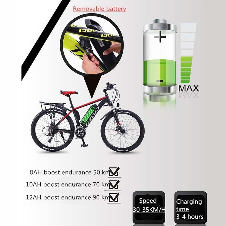36V 8AH 350W 26 inch 27-speed Electric Bicycle Lithium Battery Powered Mountain Bike Off-road Variable Speed Vehicle with LCD Display, Style:Integrated Wheel(Black  Yellow)