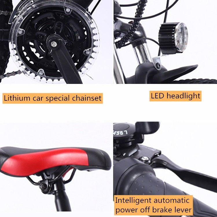 36V 13AH 350W 26 inch 27-speed Electric Bicycle Lithium Battery Powered Mountain Bike Off-road Variable Speed Vehicle with LCD Display, Style:Integrated Wheel