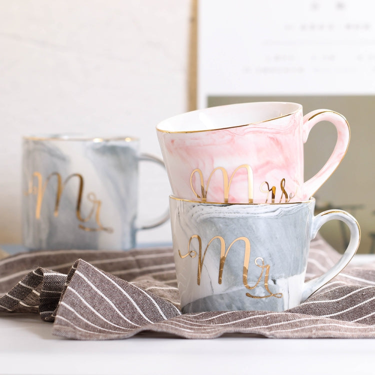 Marble Letter Ceramic Home Couple Coffee Cup, Style:Mr Pink