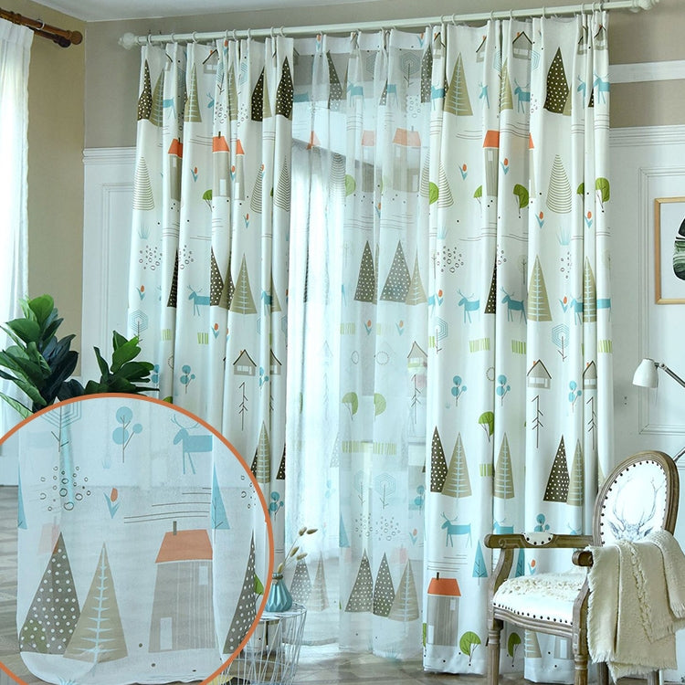 Simple Modern Plant Imitation Linen Personality Curtains Living Room Bedroom Children's Room Curtains, Size:W1.5 H2.7, Model:Hook  Type