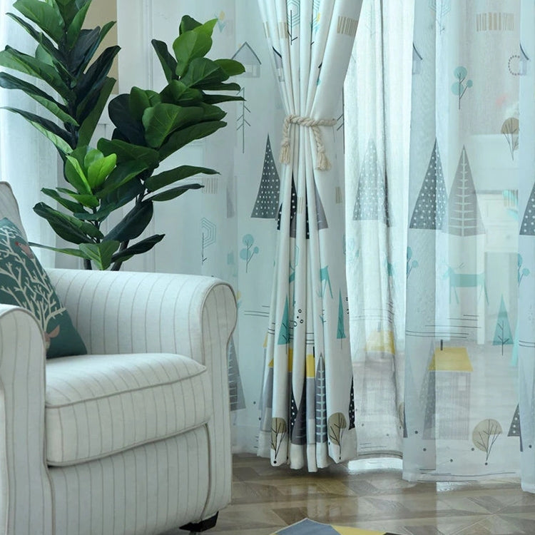Simple Modern Plant Imitation Linen Personality Curtains Living Room Bedroom Children's Room Curtains, Size:W2.0 H2.7, Model:Hook  Type