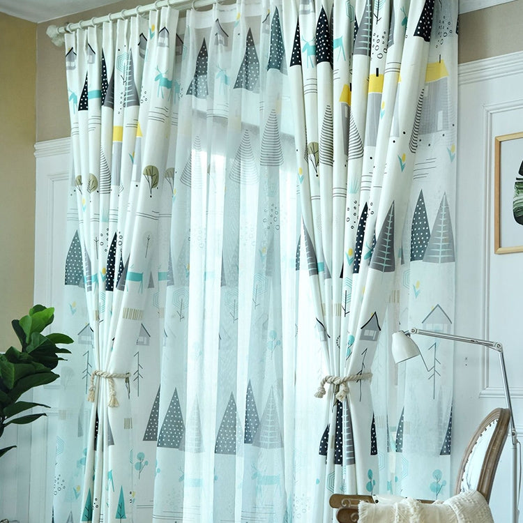 Simple Modern Plant Imitation Linen Personality Curtains Living Room Bedroom Children's Room Curtains, Size:W2.5H2.7, Model:Hook  Type