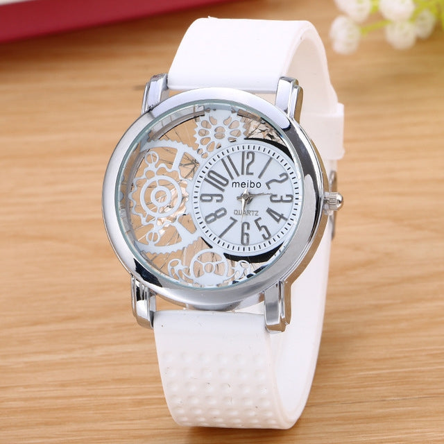 Hollow Gear Dial Silicone Belt Quartz Watch