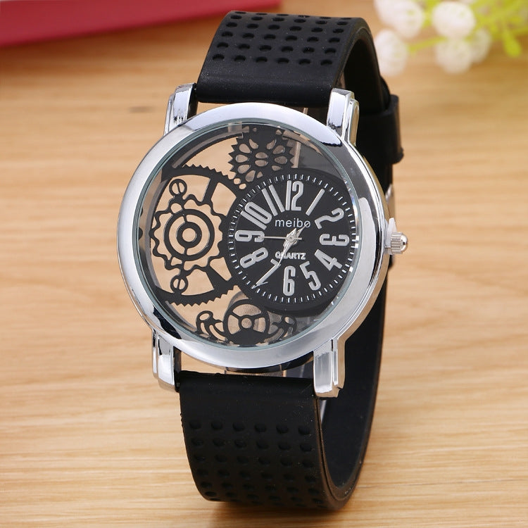 Hollow Gear Dial Silicone Belt Quartz Watch