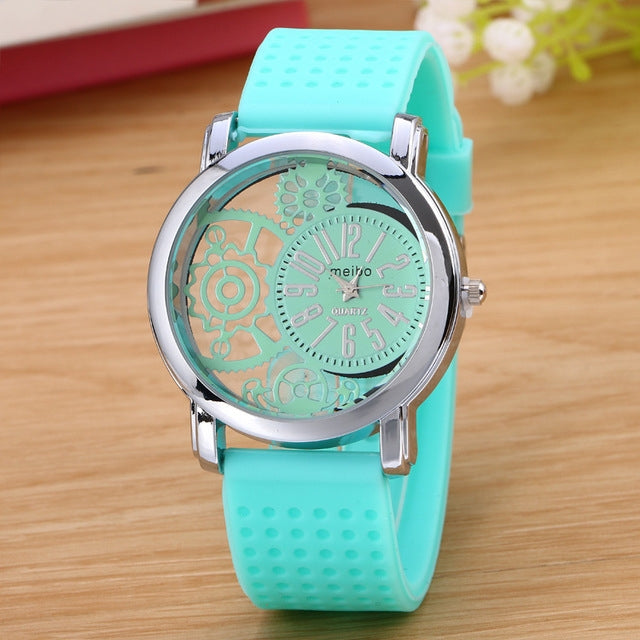 Hollow Gear Dial Silicone Belt Quartz Watch