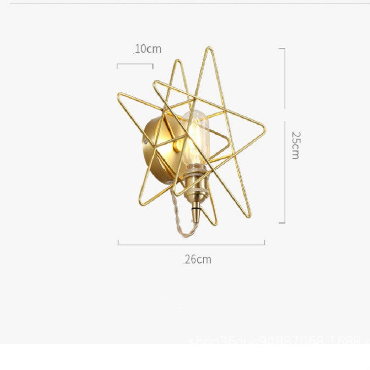 Copper Five-pointed Star Aisle Staircase Corridor Bedroom Bedside Wall Lamp Background Wall Decoration Light