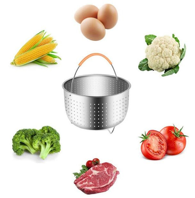Stainless Steel Steaming Basket Plug-in Silicone Handle Pressure Cooker Steamer Kitchen Cooker Accessories, Typle:6 Quarts