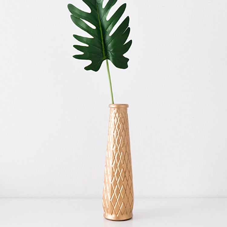 Electroplated Gold  Glass Dried Flower Bottle Bar Restaurant Home Decoration, Shape:Diamond Vase +Vmitation Spring Rain Leaf