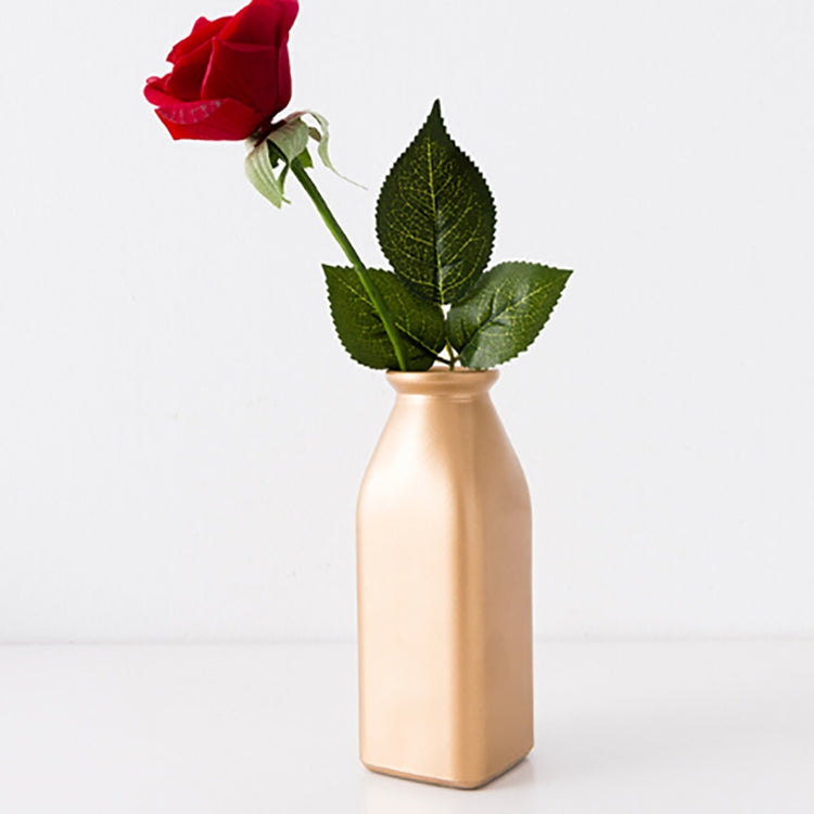 Electroplated Gold  Glass Dried Flower Bottle Bar Restaurant Home Decoration, Shape:SquarVase +ImitationRose