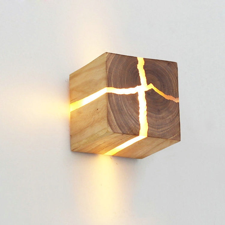 Creative Wooden Bedside Aisle Decorated Small Night Light Cracked Wooden Wall Lamp, Random Crack Delivery