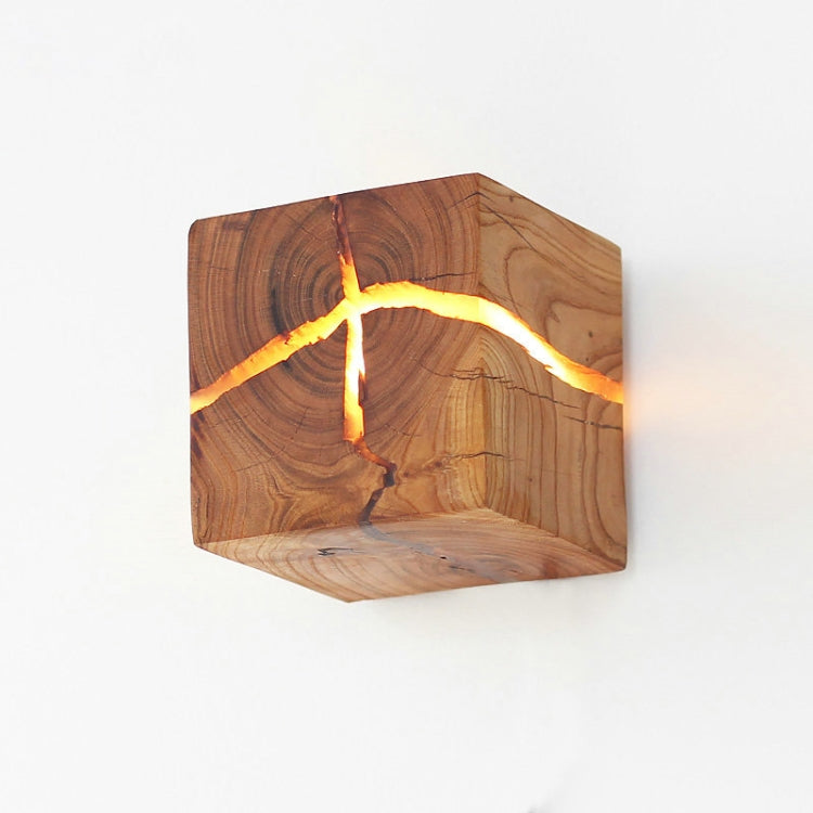 Creative Wooden Bedside Aisle Decorated Small Night Light Cracked Wooden Wall Lamp, Random Crack Delivery