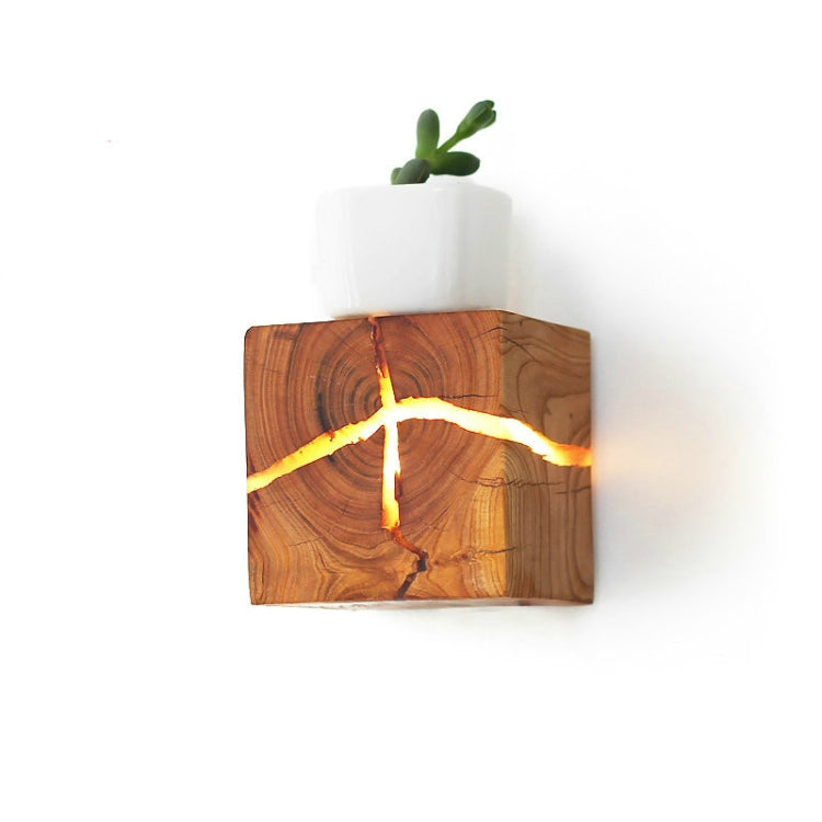 Creative Wooden Bedside Aisle Decorated Small Night Light Cracked Wooden Wall Lamp, Random Crack Delivery