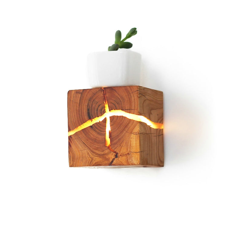 Creative Wooden Bedside Aisle Decorated Small Night Light Cracked Wooden Wall Lamp, Random Crack Delivery