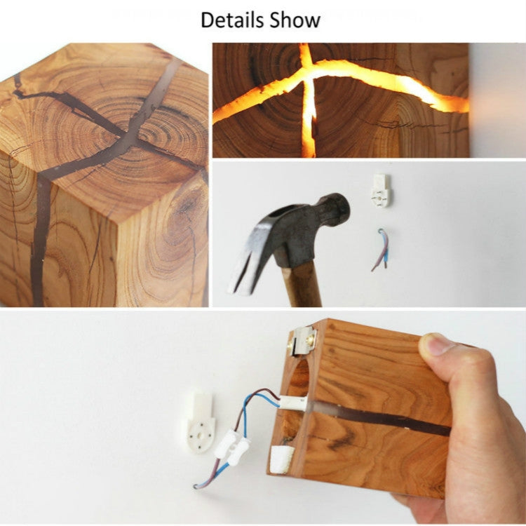 Creative Wooden Bedside Aisle Decorated Small Night Light Cracked Wooden Wall Lamp, Random Crack Delivery