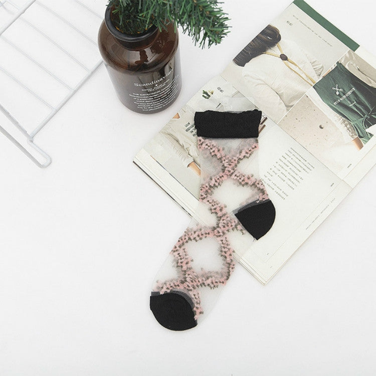 Lace Glass Stockings Sweet Transparent Women Tube Socks, Size:One Size