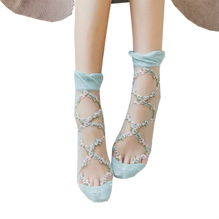 Lace Glass Stockings Sweet Transparent Women Tube Socks, Size:One Size