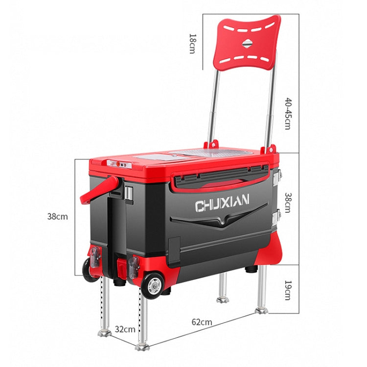 Multifunctional Four-foot Lifting Fishing Box with Pulley, Style:Ordinary, Capacity:40L(Red Black)