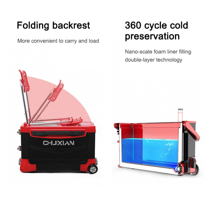 Multifunctional Four-foot Lifting Fishing Box with Pulley, Style:Ordinary, Capacity:40L(Red Black)