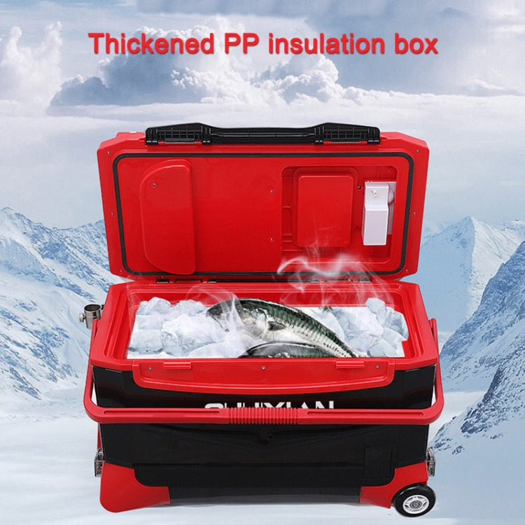 Multifunctional Four-foot Lifting Fishing Box with Pulley, Style:Standard, Capacity:40L(Red Black)